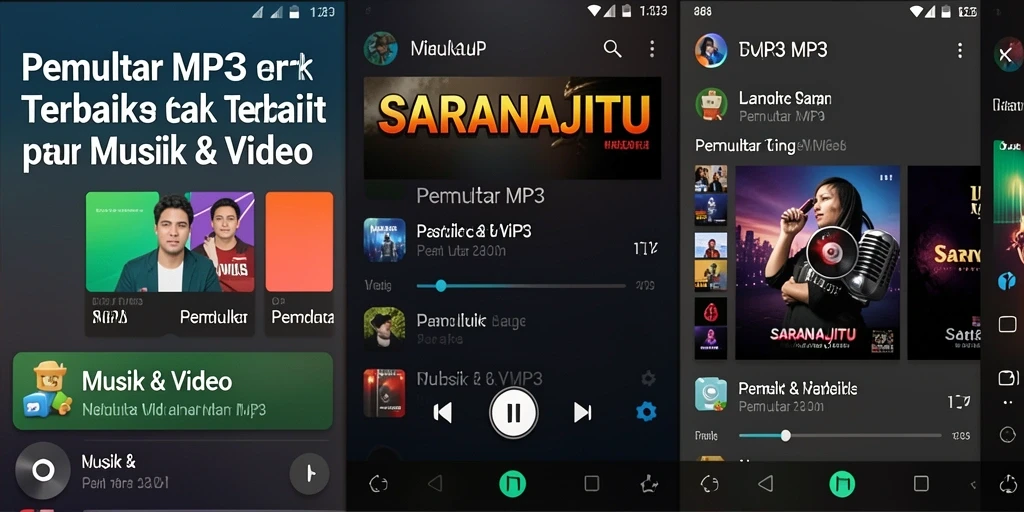 Antarmuka sederhana dan menarik dari SARANAJITU saat memutar MP3.